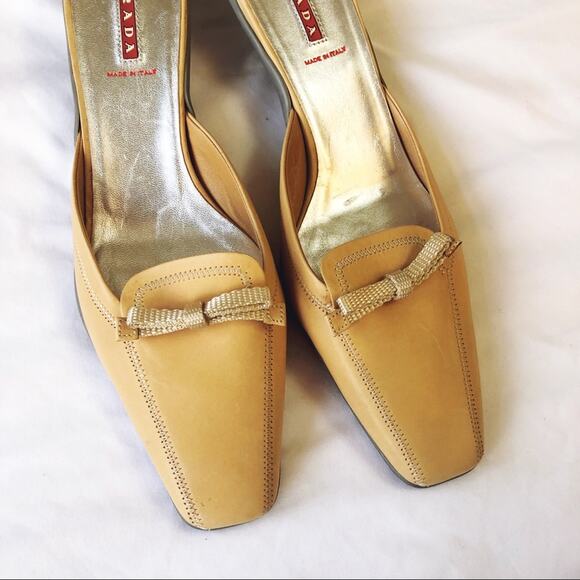 Authentic Prada Tan Leather Square-Toe Mules - Picture 7 of 8